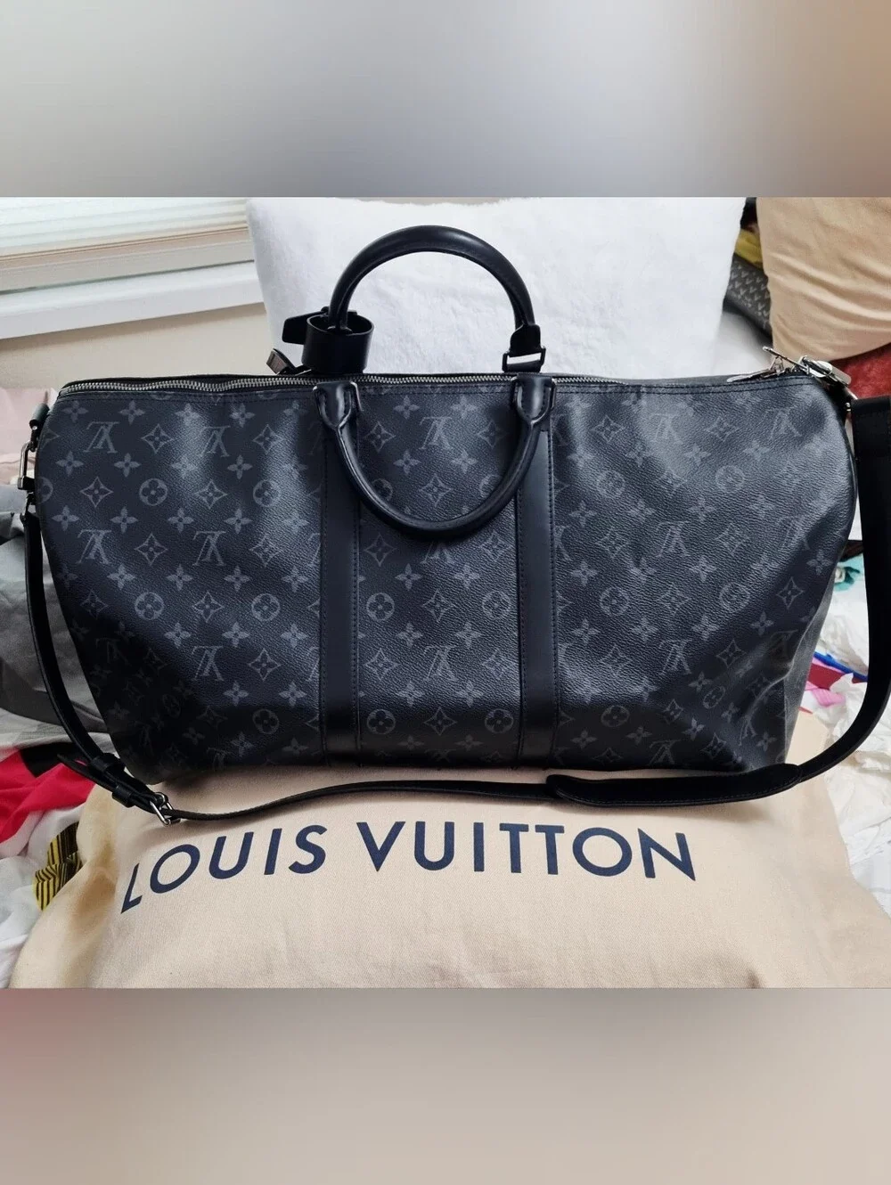 Louis Vuitton Black Monogram Keepall 55 Duffel Bag